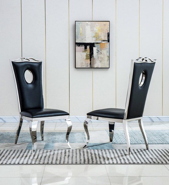 Silver White Leatherette Dining Chair Set of 2