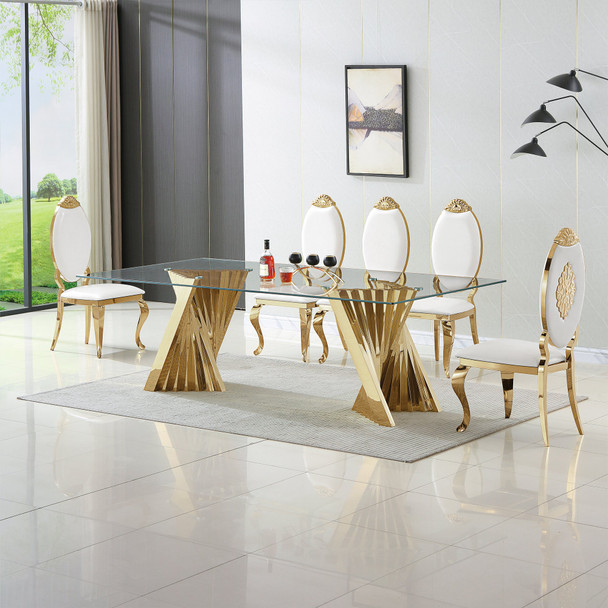 Clear Gold Tempered Glass Rectangular Dining Table