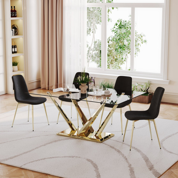 Clear Gold Glass Top Dining Table