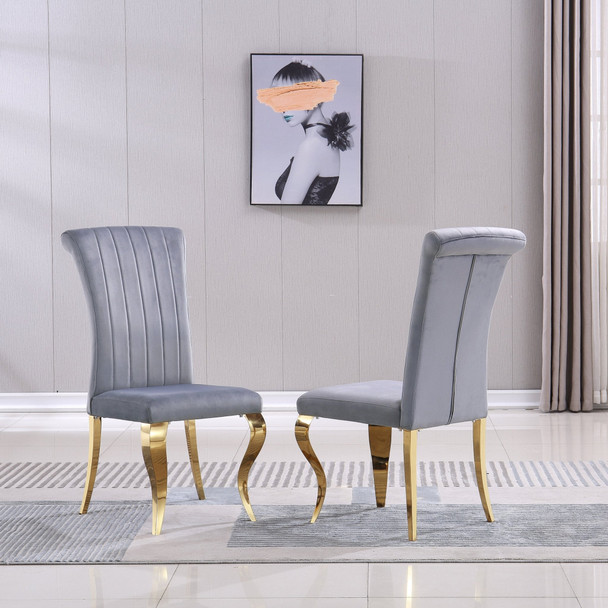 Gold White Premium PU Upholstered Dining Chair Set of 2