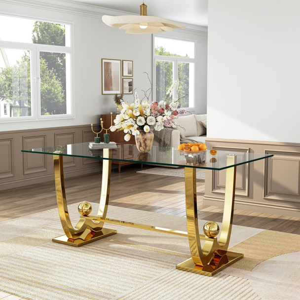 Clear Silver Premium Glass Top Rectangular Dining Table