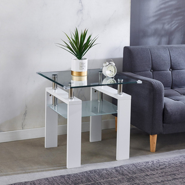 Black Tempered Glass End Table with Stainless Steel Frame