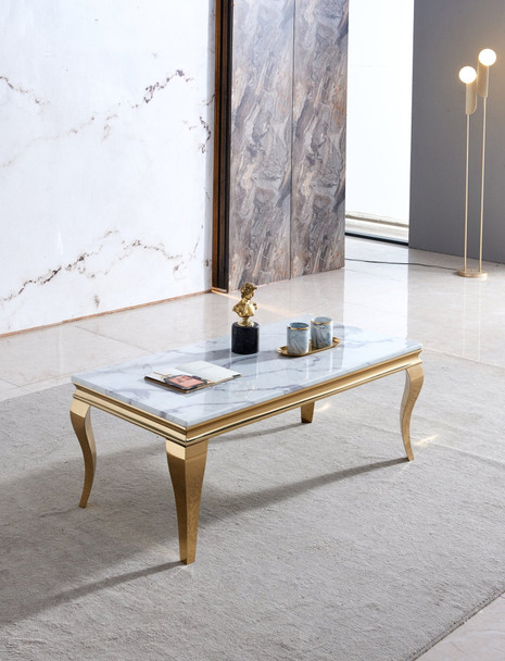 White Silver Genuine Marble Coffee Table