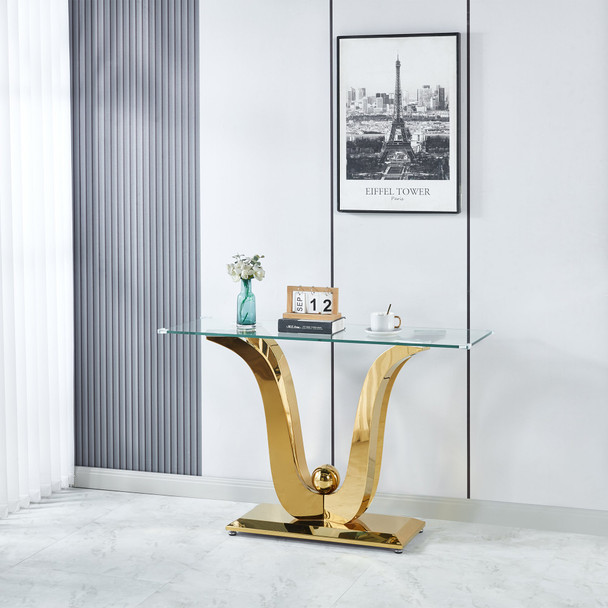 Clear Gold Tempered Glass Console Table