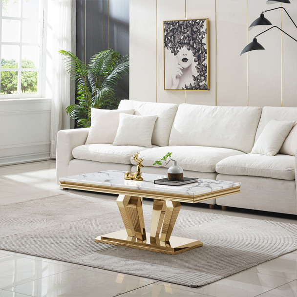 White Silver Genuine Marble Coffee Table