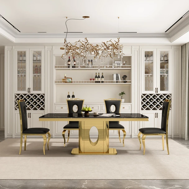 Stone-Look MDF Rectangular Dining Table