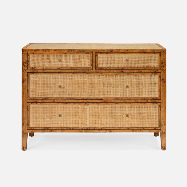 Amara 48-Inch Dresser - Dark Stained Poplar Burl and Natural Cane