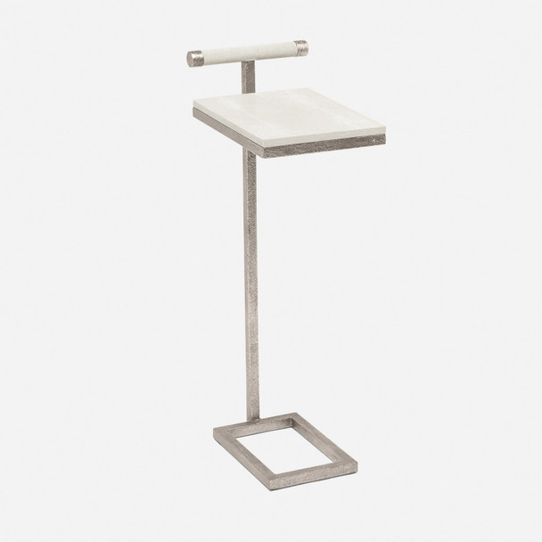 Ellery 13-Inch Blanc and Texturized Silver Realistic Faux Shagreen and Steel Side Table