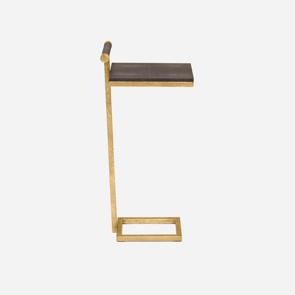 Ellery 13-Inch Dark Mushroom and Texturized Gold Realistic Faux Shagreen and Steel Side Table