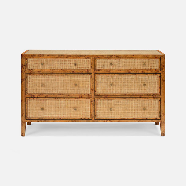 Amara 60-Inch Dresser - Dark Stained Poplar Burl and Natural Cane