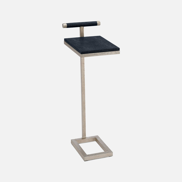 Ellery 13-Inch Navy and Texturized Silver Realistic Faux Shagreen and Steel Accent Table