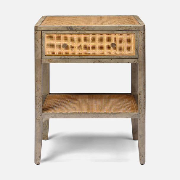 Amara 24-Inch Nightstand - Graywashed Poplar Burl and Natural Cane