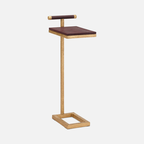 Ellery 13-Inch Oxblood and Texturized Gold Realistic Faux Shagreen and Steel Accent Table