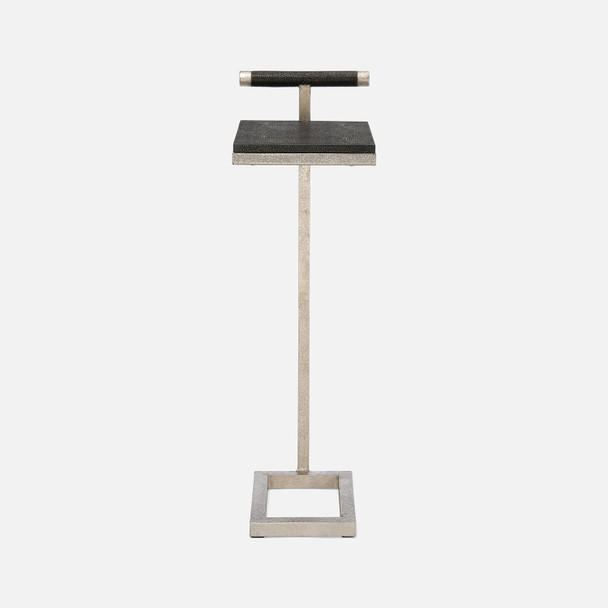 Ellery 13-Inch Dark Mushroom and Texturized Silver Realistic Faux Shagreen and Steel Accent Table