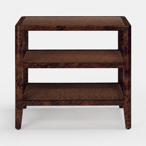 Amara 25-Inch Side Table - Brown Stained Poplar Burl and Cane (25 x 18 x 22 Inches)