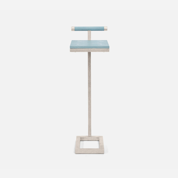 Ellery 13-Inch Powder Blue and Texturized Silver Realistic Faux Shagreen and Steel Accent Table