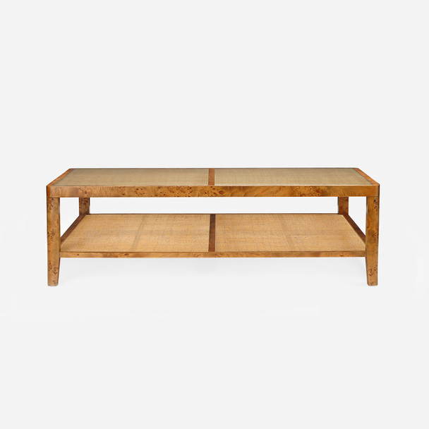 Amara 60-Inch Coffee Table - Dark Stained Poplar Burl and Natural Cane (60 x 40 x 18 Inches)