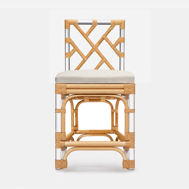 Bessette Counter Stool - Unbleached Natural Rattan and Clear Acrylic - Colorado Nougat Leather
