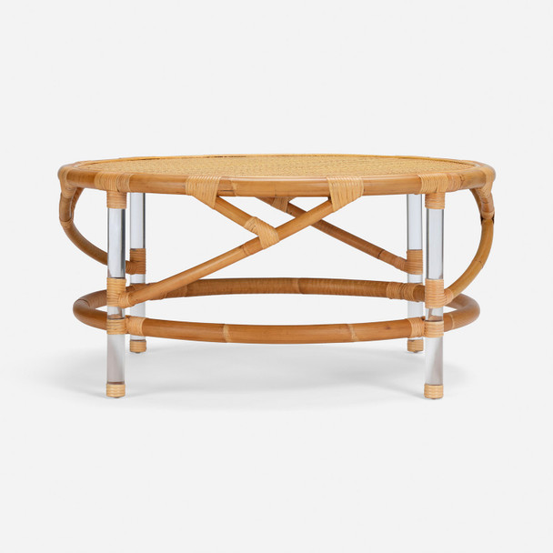 Bessette 36-Inch Coffee Table - Unbleached Natural Rattan and Clear Acrylic