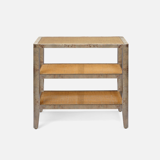 Amara 25-Inch Side Table - Graywashed Poplar Burl and Natural Cane (25 x 18 x 22 Inches)