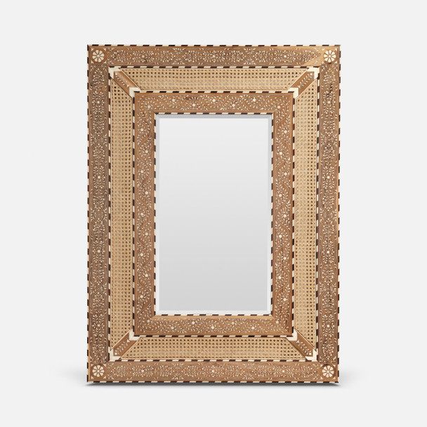 Merida 36-Inch Mirror - Reclaimed Teak Wood and Natural Bone and Rattan