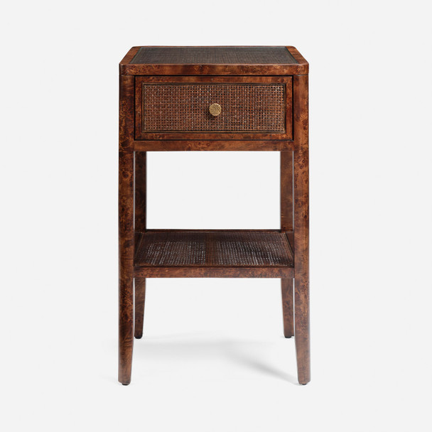 Amara 18-Inch Nightstand - Brown Stained Poplar Burl and Cane