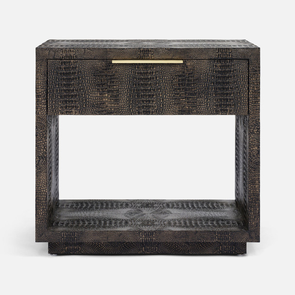 Pierce 30-Inch Nightstand - Dark Mushroom Faux Crocodile and Polished Gold Brass