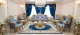 Ornate Blue Patterned Victorian Sofa Set with Heavy Gold Gilding