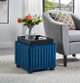 Navy Velvet Storage Ottoman Cube with Reversible Tray and Channel Tufting