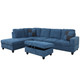 Blue 3-Piece Flannel Sectional Sofa with Left-Facing Chaise and Lift-Top Storage