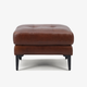 Chocolate Brown Top-Grain Leather Tufted Ottoman with Tapered Metal Legs