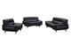 Black 3-Piece Recycled Leather Living Room Set with Sofa Loveseat and Armchair