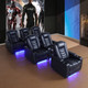 Dark Blue 6-Piece Top-Grain Leather Power Reclining Theater Seating Set with LED