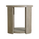 Walnut MDF and Oak Round Side Table with Lower Shelf and Integrated Drawer Shelf