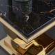 White Silver Stone-Look MDF End Table with Metal Base