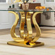 Clear Gold Glass Top Rectangular Dining Table with Metal Base