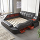 Black Leather Upholstered King Storage Bed