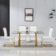 White Silver Tempered Glass Rectangular Dining Table