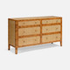 Amara 60-Inch Dresser - Dark Stained Poplar Burl and Natural Cane