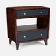 Frederick 30-Inch Nightstand - Dark Navy Faux Belgian Linen and Burnt Umber Mappa Burl