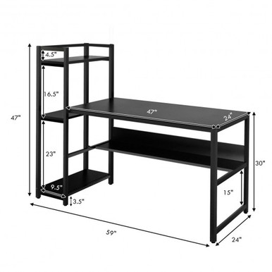 59" Computer Desk Home Office Workstation 4-Tier Storage Shelves-Black