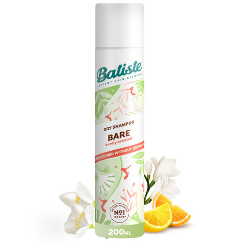 Batiste Bare Dry Shampoo. Rice Starch Formula. Works on all hair types.