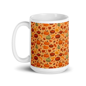 Fall Leaves and Pumpkins Pattern 15 oz Coffee Mug