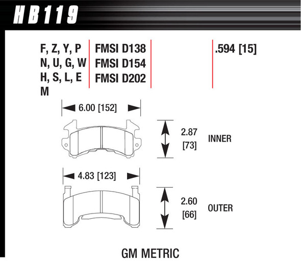 Hawk Brake Metric Gm Ht-10  Hb119S.594