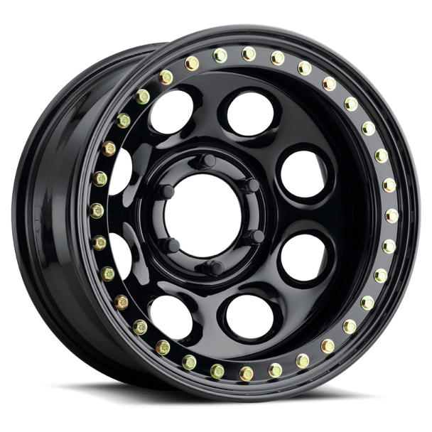 Raceline RT81 Rock 8 17x9.5in/8x165.1 BP/-44mm Offset/130.81mm Bore - Gloss Black Beadlock Wheel