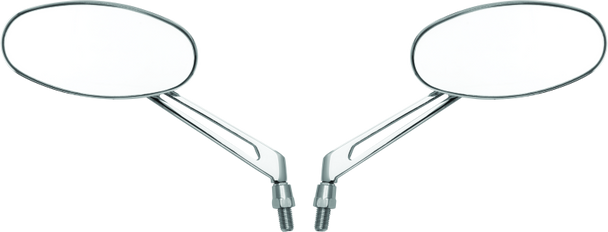 BikeMaster Oval Mirror Machined Arm w/10mm/Yam 10mm/HD Adapters - Pair - Chrome