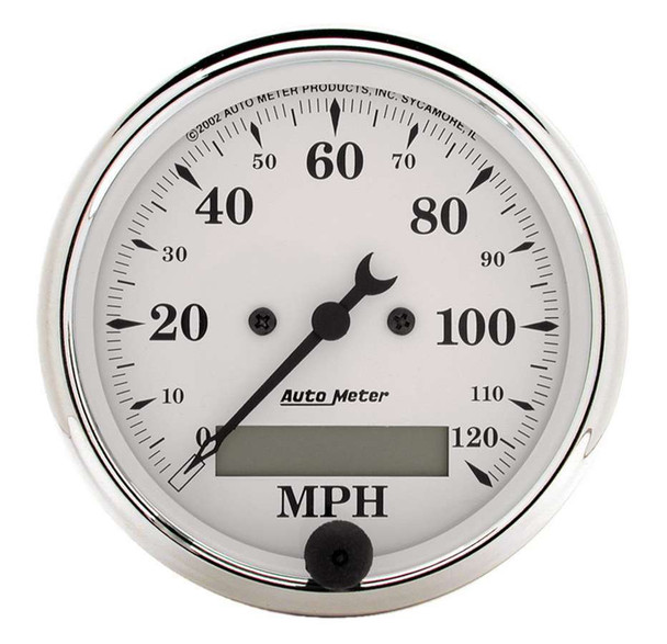 Autometer Old Tyme White 3 1/8In 120Mph Elec. Speedo 1688