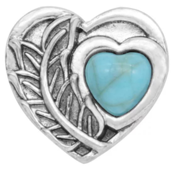 Silver Tone Heart with a Turquoise smaller heart embedded 