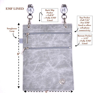 The Copper-Nickel Lining:
BLOCKS the EMF's emitted from your cell phone (cell phone protection)
BLOCKS RFID's (Identity Theft Protection)

Protecting the electronic transmission of information of your cell phone, credit cards, passport and Driver's License!