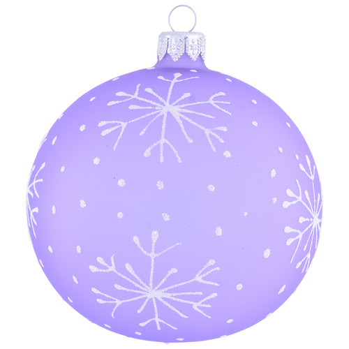 Large Frosted Lavender Personalised Christmas Bauble with White Snowflakes - 10cm